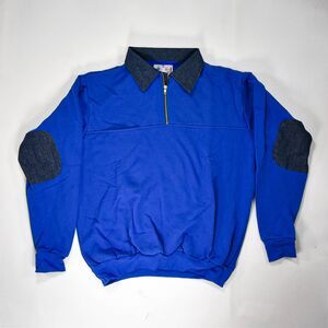 Vintage Fire Department EMT Elbow Patch Pocket 1/4 Zip Sweatshirt - XL